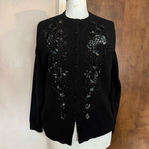 Fanny Womens Vintage Lambswool Sequins Floral Detail Cardigan Granny Whimsigoth